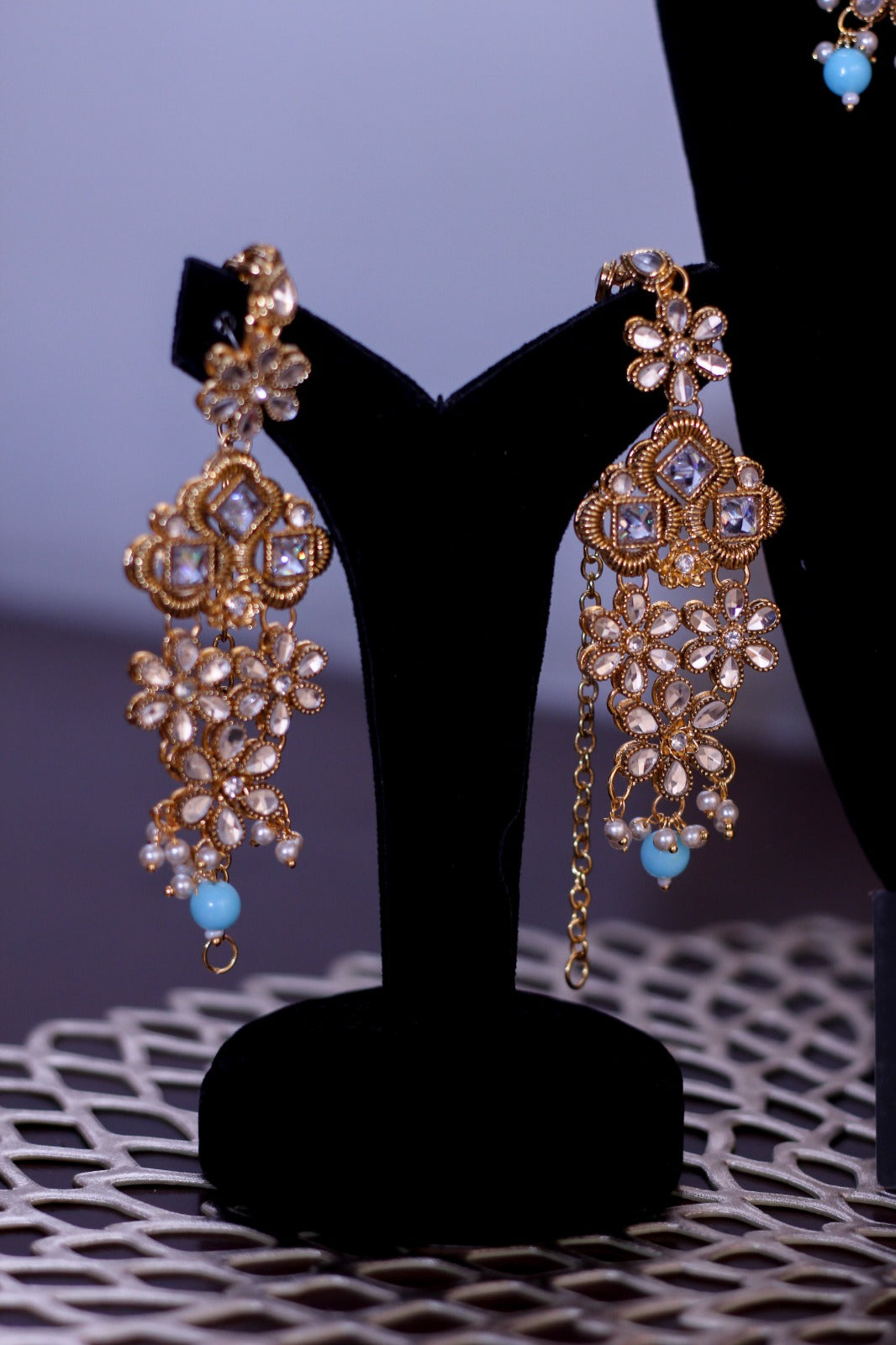 Oro's Turquoise And Gold Floral Set
