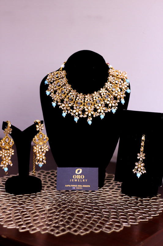 Oro's Turquoise And Gold Floral Set