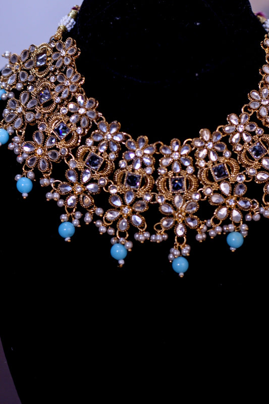 Oro's Turquoise And Gold Floral Set